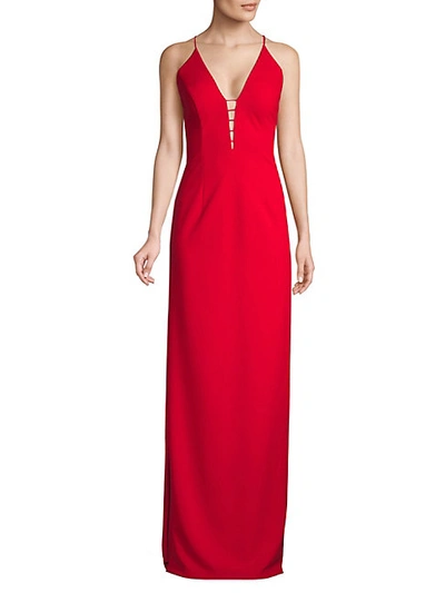 Shop Aidan Mattox Plunging Cutout Column Gown In Red