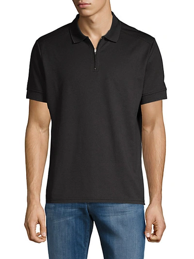Shop Vince Camuto Textured Short-sleeve Polo In Black