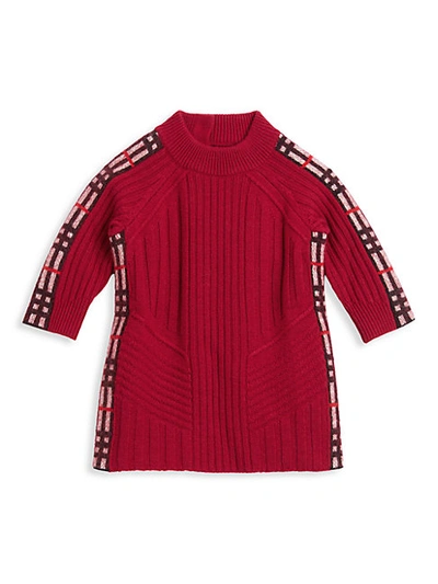 Shop Burberry Baby & Little Girl's Check-trim Wool Sweater Dress In Burgundy
