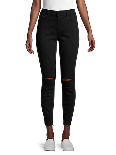 Shop Frame Le High Ripped Skinny Ankle Jeans In Noir