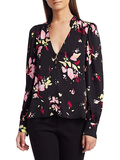 Shop A.l.c Rivera Silk Floral Blouse In Black Pink