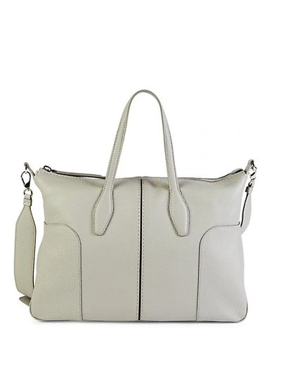 Shop Tod's Stitched Leather Satchel In Grey