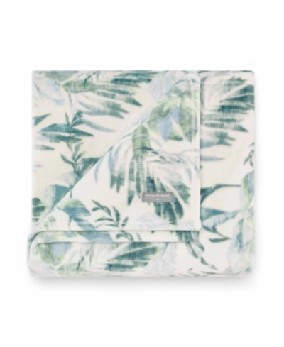 Shop Tommy Bahama Home Tommy Bahama Wallpaper Leaves Castaway Ultra Soft Plush Throw In Medium Beige