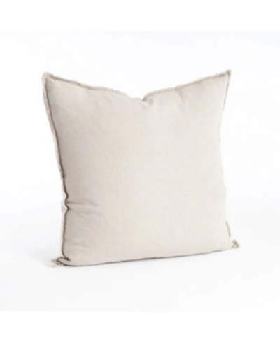 Shop Saro Lifestyle Fringed Linen Decorative Pillow, 20" X 20" In Ecru