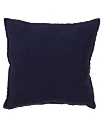 Shop Saro Lifestyle Fringed Linen Decorative Pillow, 20" X 20" In Navy