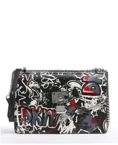Shop Dkny Elissa Leather Graffiti Logo Chain Strap Shoulder Bag, Created For Macy's In Black Multi