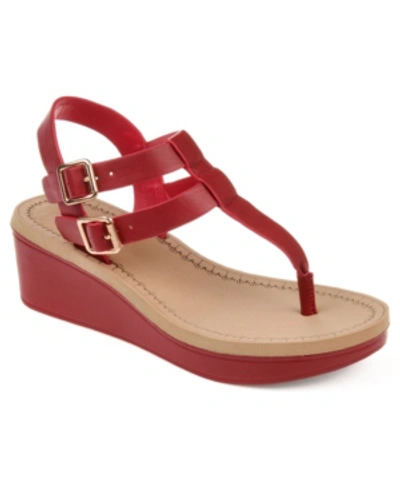 Shop Journee Collection Women's Bianca Double Buckle Platform Wedge Sandals In Red
