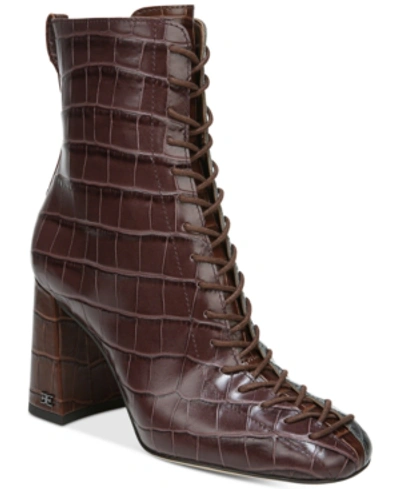 Shop Sam Edelman Women's Carney Lace-up Booties Women's Shoes In Mulberry Croco