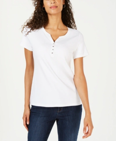Shop Karen Scott Short Sleeve Henley Top, Created For Macy's In Bright White