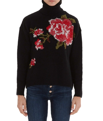 Shop Red Valentino Embroidered Roses Alpaca Sweater In Black