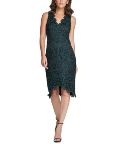 Shop Eliza J Lace Sheath Dress In Hunter Green