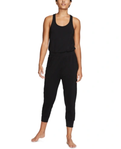 Shop Nike Yoga Women's Dri-fit Racerback Jumpsuit In Cargo Khaki/medium Olive
