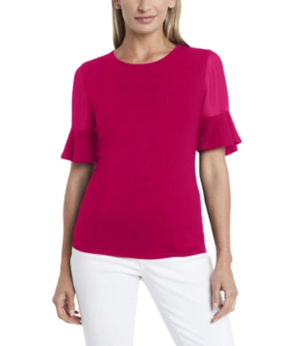 Shop Vince Camuto Plus Size Flutter Sleeve Mix Media Top With Chiffon Inset In Casbah Pink