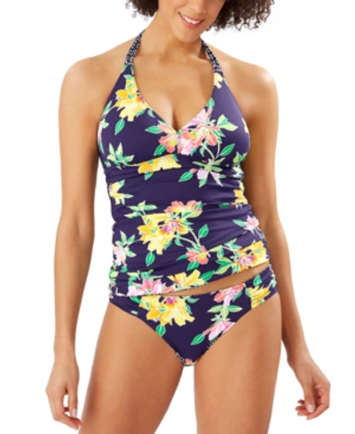 Shop Tommy Bahama Sunlillies Reversible Halter Tankini Top Women's Swimsuit In Mare