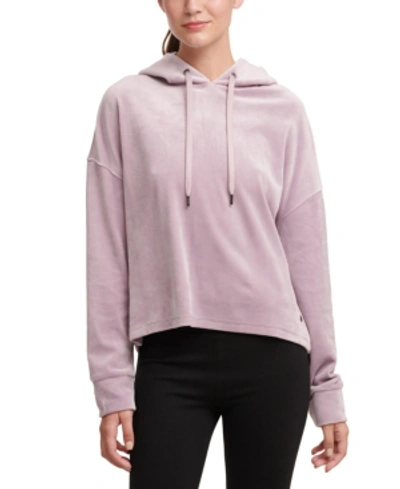 Shop Dkny Sport Velour Cropped Hoodie In Static Dusty Pink