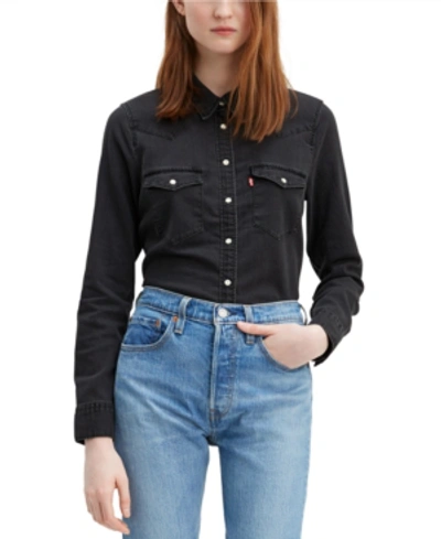 Shop Levi's Women's The Ultimate Western Cotton Denim Shirt In Black Rose