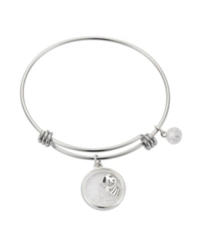 Shop Peanuts Snoopy Present Shaker Bangle Silver Plated Charms In Two-tone