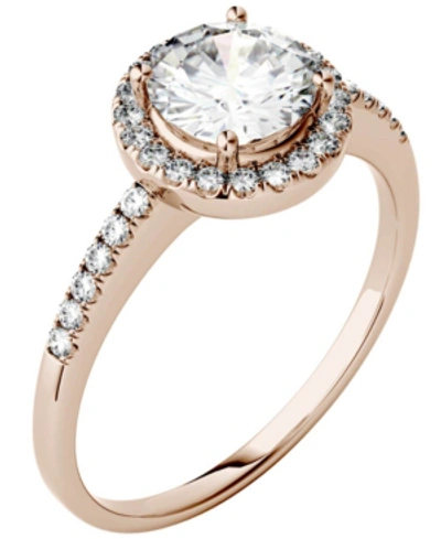 Shop Charles & Colvard Moissanite Round Halo Ring (1-1/3 Ct. T.w. Diamond Equivalent) In 14k Gold Or White Gold Or Rose Gol In Rose Gold