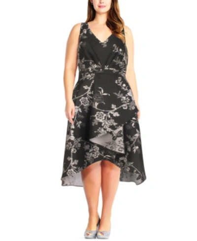 Shop Adrianna Papell Plus Size Floral-print High-low Dress In Black/silver