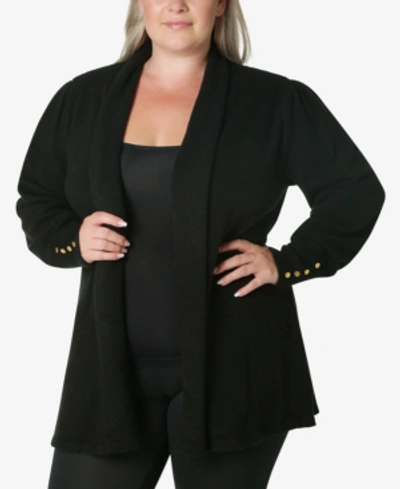 Shop Adrienne Vittadini Women's Plus Size Cardigan Sweater In Jet Black