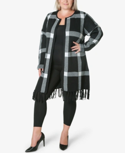 Shop Adrienne Vittadini Women's Plus Size Sweater Knit Coatigan In Jet White, Black