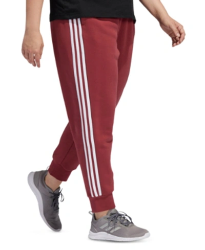 Shop Adidas Originals Adidas Plus Size 3-stripes Fleece Jogger Pants In Legend Red