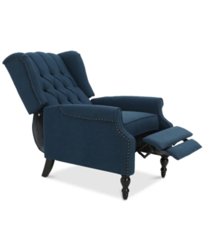 Shop Noble House Charles Fabric Recliner In Dark Blue