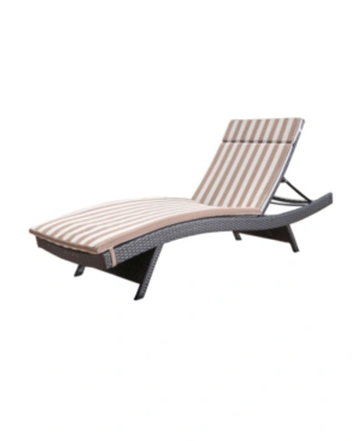 Shop Noble House Salem Outdoor Chaise Lounge With Stripe Cushion In Brown