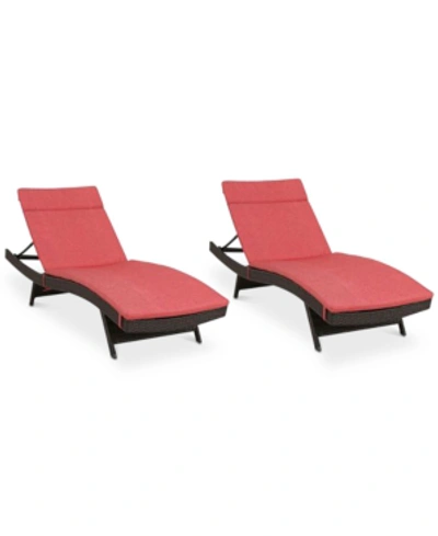 Shop Noble House Farron Cushion Adjustable Lounges (set Of 2) In Red