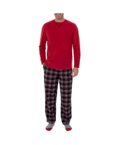 Shop Izod Men's Microfleece Crew Neck Top Flannel Pant Set In Red