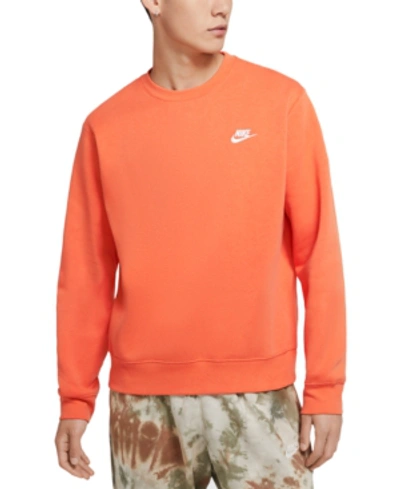 Shop Nike Men's Club Fleece Crew Sweatshirt In Electro Orange