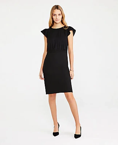 Shop Ann Taylor The Flutter Sleeve Sheath Dress In Seasonless Stretch In Black