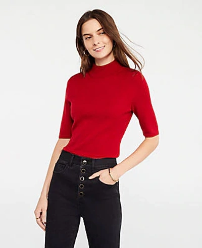 Shop Ann Taylor Mock Neck Elbow Sleeve Sweater In Exotic Ruby