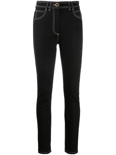 Shop Balmain Contrast-stitching Skinny Jeans In Black