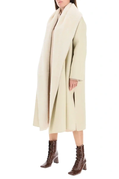 Shop Max Mara Long Reversible Shearling Coat In White