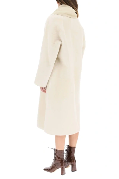 Shop Max Mara Long Reversible Shearling Coat In White