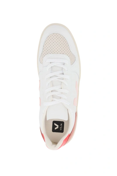 Shop Veja V-10 Leather Sneakers In White,pink,fuchsia