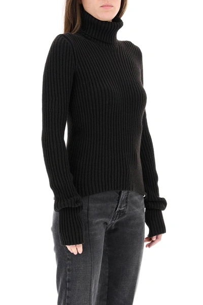 Shop Bottega Veneta Ribbed High Neck Sweater In Brown