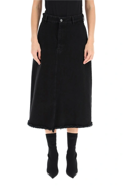 Shop Balenciaga Elke Midi Denim Skirt In Pitch Black