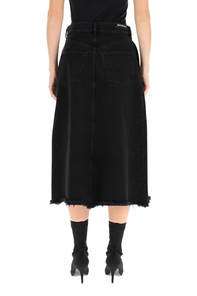 Shop Balenciaga Elke Midi Denim Skirt In Pitch Black