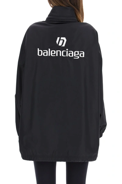 Shop Balenciaga Waterproof Jacket With Embroidered Sponsor Logo In Black