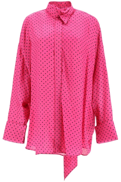 Shop Balenciaga Tuxedo Shirt In Silk Jacquard In Pink  Black