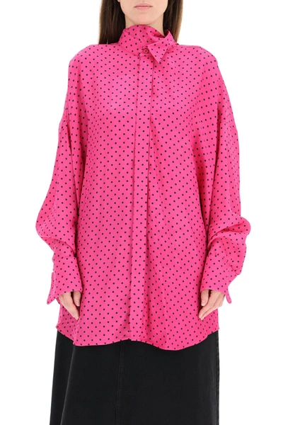 Shop Balenciaga Tuxedo Shirt In Silk Jacquard In Pink  Black