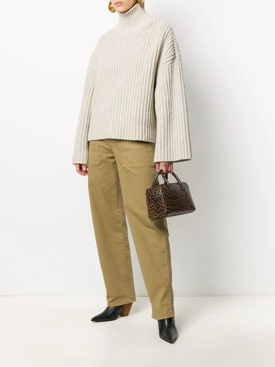 Shop Nanushka Raw Turtle Neck Chunky Knit Jumper In Neutrals