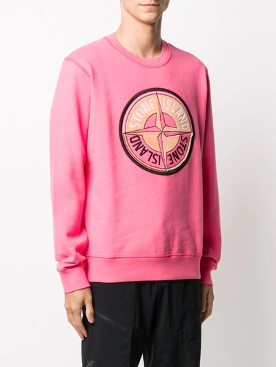 Shop Stone Island Logo Print Cotton Sweatshirt In Pink