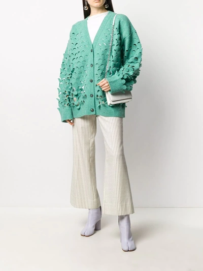 Shop Maison Margiela Cut-out Wool Cardigan In Green