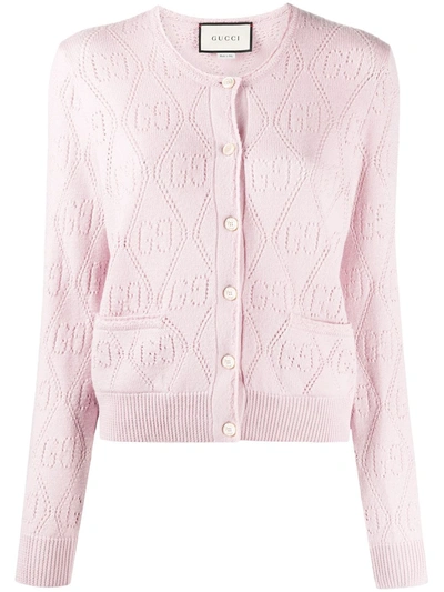 Shop Gucci Gg Perforated Cardigan In Pink