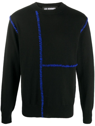 Shop Les Hommes Two-tone Knitted Jumper In Black