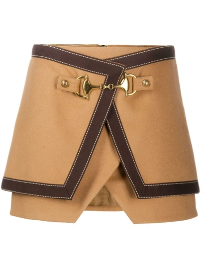Shop Balmain Asymmetric Buckled Mini Skirt In Neutrals