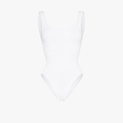 Shop Hunza G Square-neck Crinkleds Swimsuit In White